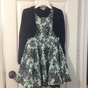 Girls Party Dress, size 12 w/ black knit sweater